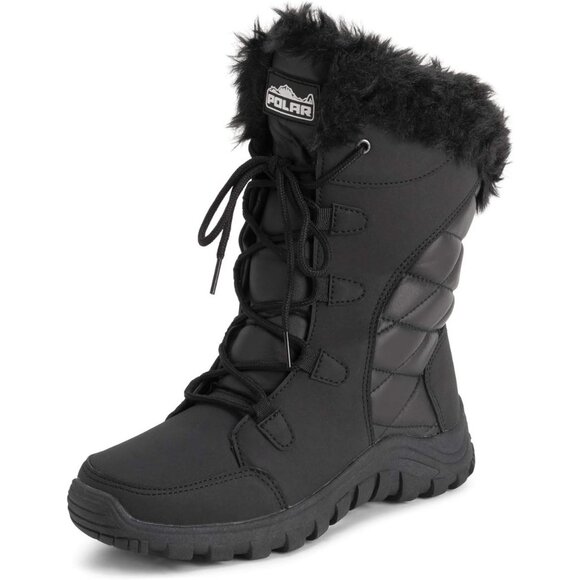 Shoes - Women’s Black Quilted Faux Fur Cuff Winter Duck Boots Rubber Sole Snow